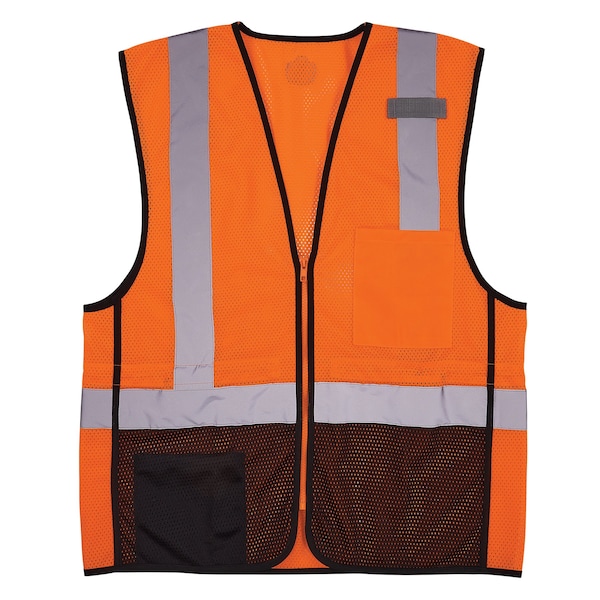 Ergodyne Hi-Vis Safety Vest w/Black Bottom 4XL, 5XL Class 2 U Back, , Zipper 2 Pockets, 1 Mic Tab 8210ZBK - main